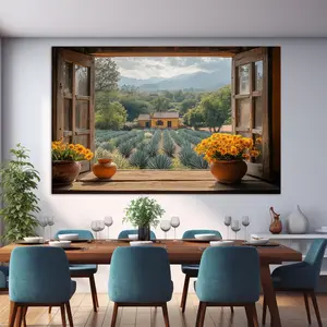 Faux Window Printing, Agave Wall Art, Open Window to Agave Plantation Poster Print, Rustic Poster Wall Art, Room Decor, Unframed