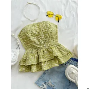 School To Cute Peplum Backless Tie Jacquard Ladies Vacation Woman Soleia Casual Goose Yellow Tube Summer Lunch Back Top