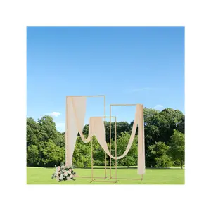 Square Wedding Arch Backdrop Stand Set Of 3 (6.6FT,5.9FT,4.9FT), Balloon Arch Stand, Metal Arch Backdrop For Birthday Party Wedding Ceremony Graduation Anniversary Backdrop Stand Gold