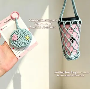 Handmade Crochet Water Bottle Holder Portable Cup Sleeve Reusable Storage Bag for Outdoor Fruit Milk Tea Coffee Cup