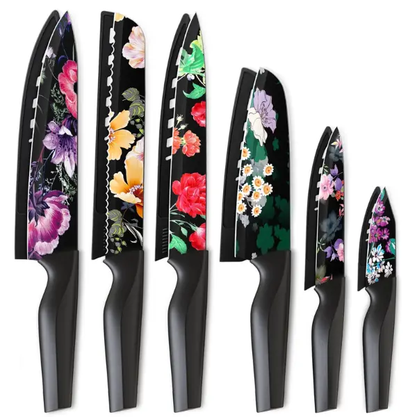 6 Piece Flower Kitchen Knife Set, German High Carbon Stainless Steel Knives Sets with 6 Blade Guards Dishwasher Safe, Perfect Gifts for Kitchen