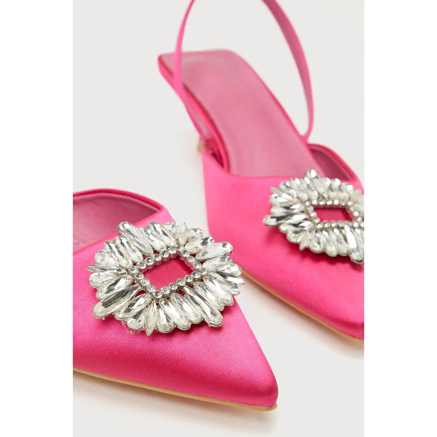 MILLA RHINESTONE SATIN KITTEN HEEL SLINGBACK PUMPS  (Pink)