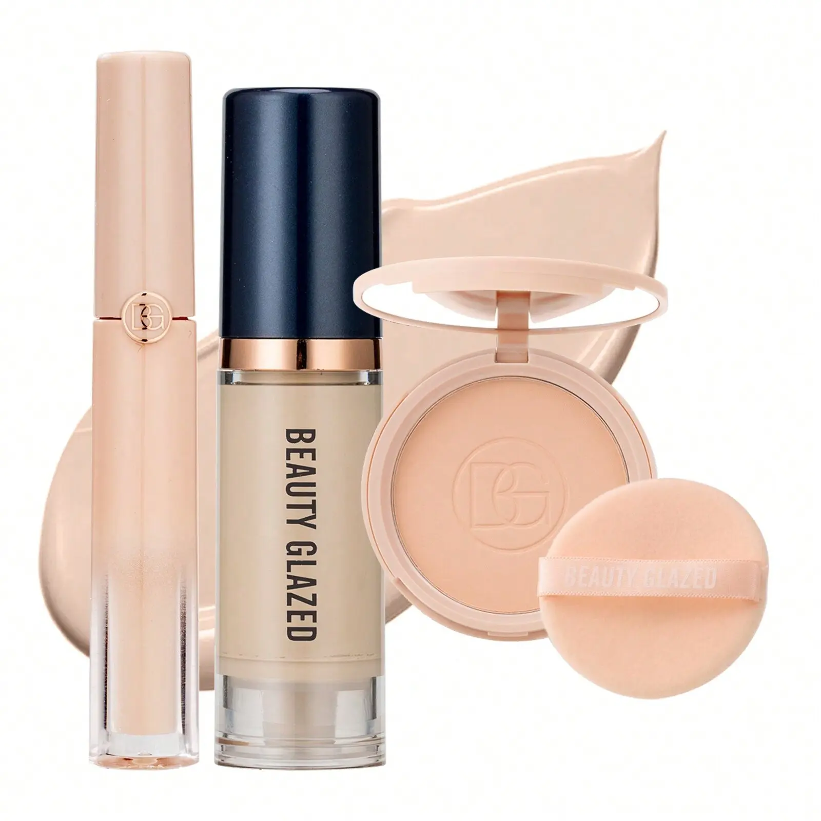 Foundation + Concealer + Setting Powder, Semi-Coverage Makeup Prep Lotion Foundation, Moisturizing Isolation Lightweight Concealer Honey, Setting Matte Powder, Face Natural Nude Makeup Cosmetic Set