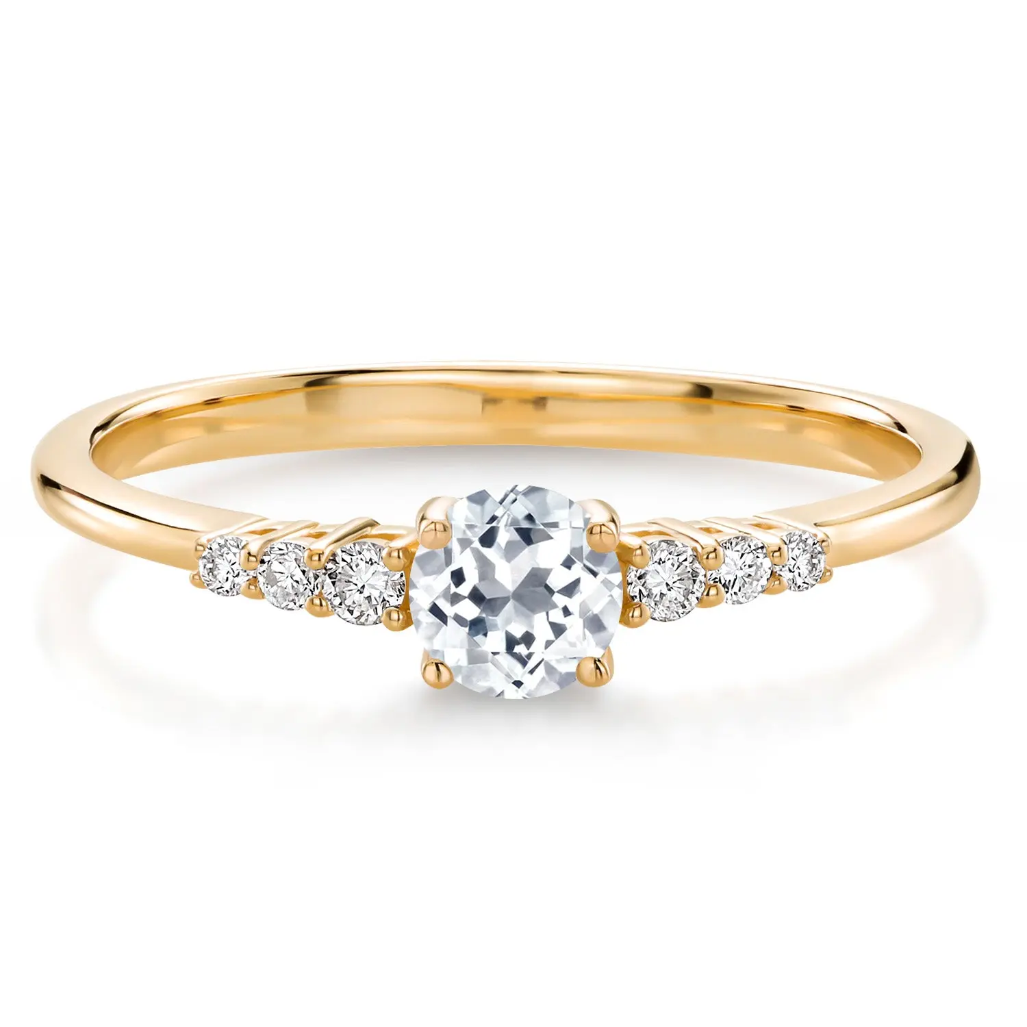 Gem Stone King 10K Yellow Gold White Topaz and White Lab Grown Diamond Engagement Ring For Women (0.42 Cttw, Round 4MM, Gemstone November Birthstone)