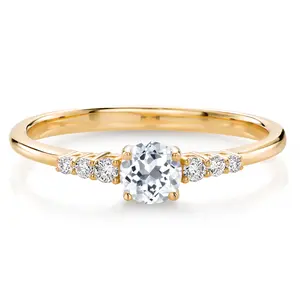 10K Yellow Gold White Topaz and White Lab Grown Diamond Engagement Ring For Women (0.42 Cttw, Round 4MM, Gemstone November Birthstone)