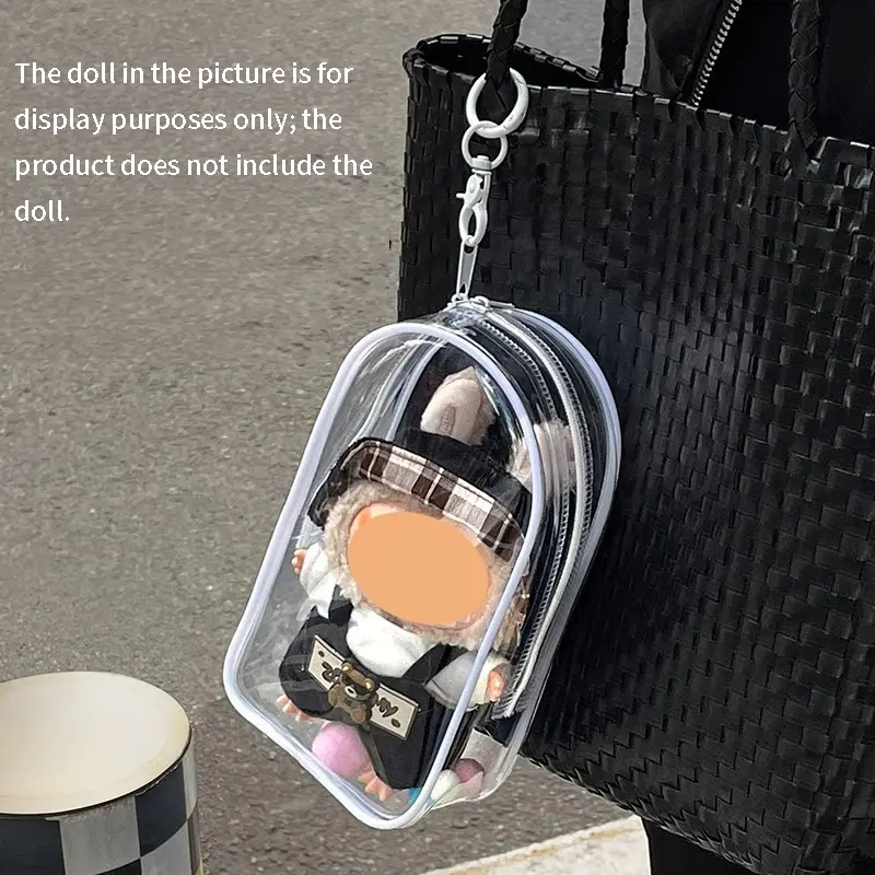Large Transparent Doll Display Bag with Keychain Box, Blind Box, Keyring Storage Case, Portable Small Doll Pouch, PVC Bag (, Clear), Organizational Zipper Storage, Keychain Accessories, Collectible Bag Keychain, Bag Key Accessory