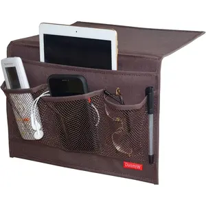 Bedside Storage Organizer Bedside Caddy Table Cabinet Storage Organizer TV Remote Control Phones Magazines Tablets Accessories Brown
