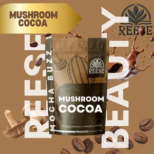 Reese Beauty Mocha Buzz Mushroom Cocoa 30 Sachets Organic Vegan Sugar-Free Reishi Lion's Mane Cordyceps Blend Herbal Wellness Drink - Turmeric