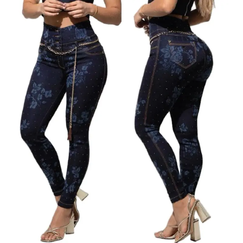Lady's Buttlifting Colombian Jeans - W90-724, Belt Included, Streetwear, Everyday Basic, Elegant Women's Bottoms