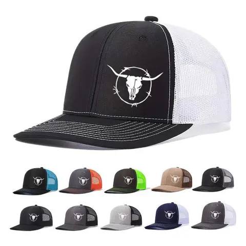 Men's Western Bull Logo Graphic Trucker Hat - Adjustable Stylish Cotton Blend, Breathable Mesh Back, Cowboy Aesthetic Outdoor Statement Cap, Adjustable Stylish Hat