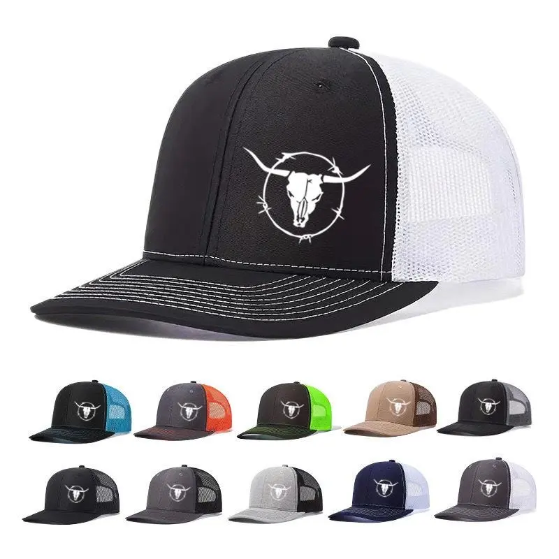 Unisex Western Bull Skull & Barbed Wire Graphic Trucker Hat - Cotton Blend Ventilated Adjustable Stylish Statement Cap, Outdoor Summer Streetwear Hats for Women