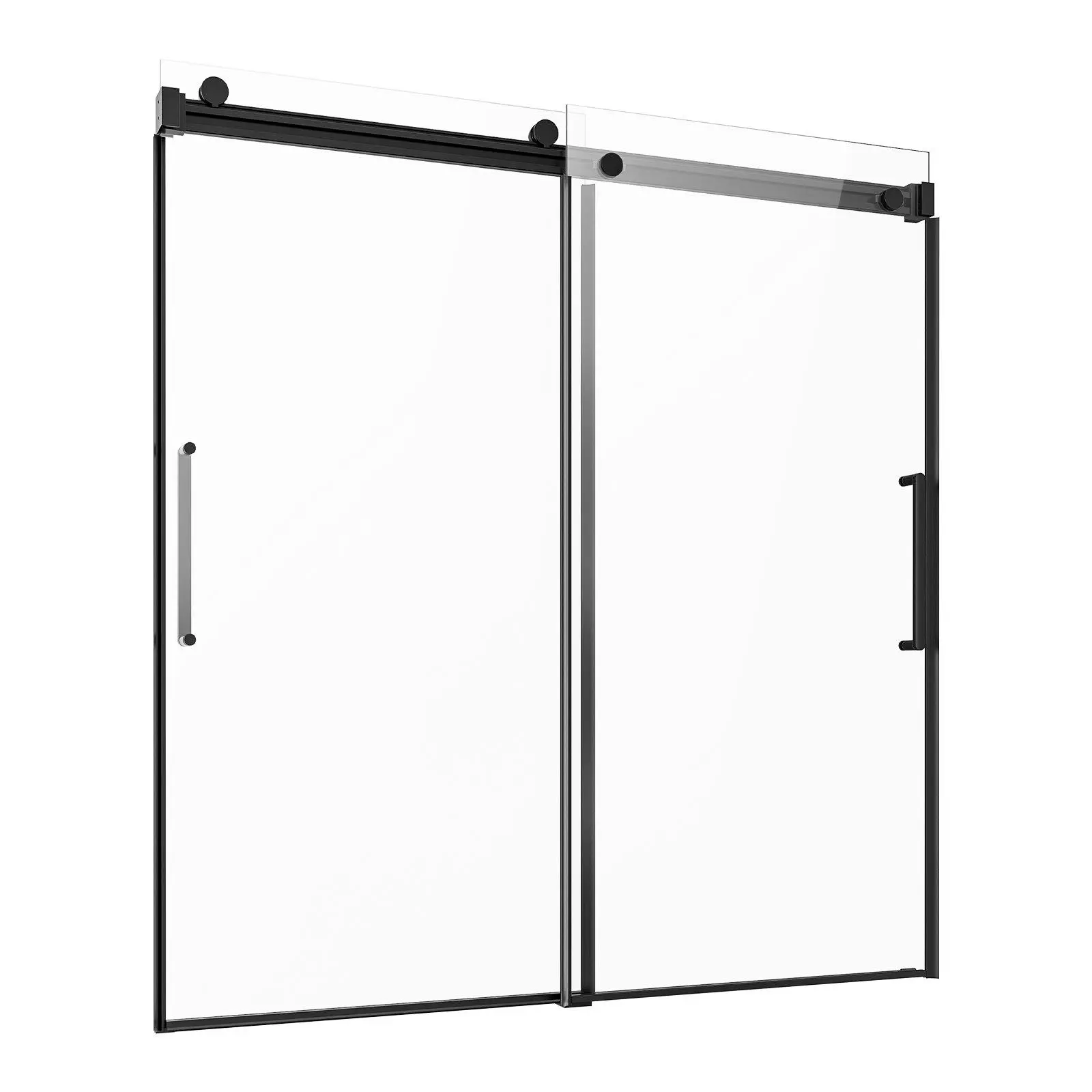【Summerfinds】VEVOR Frameless Sliding Bathroom Door, 56-60 in.W x 60 in.H Tempered Glass Door with Reversible Install & Waterproof Strip, Sliding Door