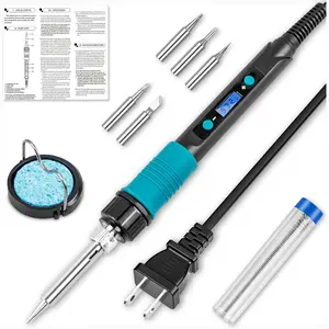 Digital Display Soldering Iron Kit 60W 110V - Adjustable Temp Control with Ceramic Heater, 9-in-1 Set Includes 5 Lead-Free Tips, Stand for Electronics Repair, PCB, DIY, Jewelry Making