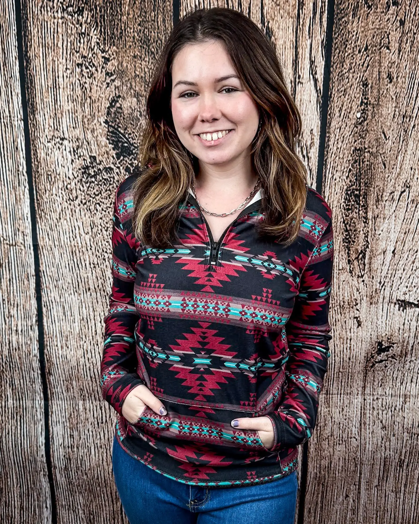 Bronco Western Supply Co. Women's Crimson Valley Quarter-Zip Hoodie - Sterling Kreek Design, Soft Fabric Sweatshirt with Kangaroo Pocket