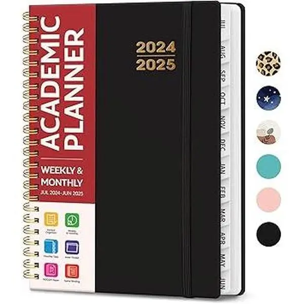 Academic Planner 2024-2025 For Women & Men, Monthly and Weekly Calender Planner, Jul 2024 - Jun 2025, A5 (6.3" x 8.5"), Teacher Planner 2024-2025 with Tabs, Ideal for Office School Supplies-Style1-Bla