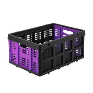 Heavy-Duty Collapsible Storage Crate 55L – Stackable Collapsible Plastic Bin with Handle – Multi-Purpose Organizer Basket for Home, Kitchen, Garage, Office, Camping