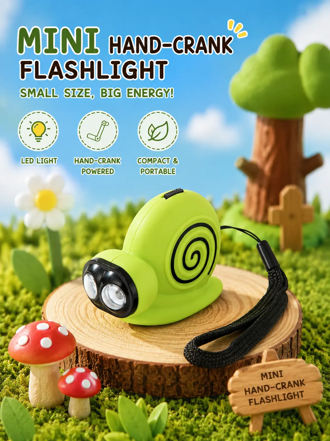 Cute Snail Hand Crank Light Toy for Kids – Mini Portable Pocket Light, Fun Outdoor & Indoor Play