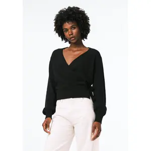 Jadis Women's Textured Knit Wrap Sweater with Side Tie, Black - SW0099