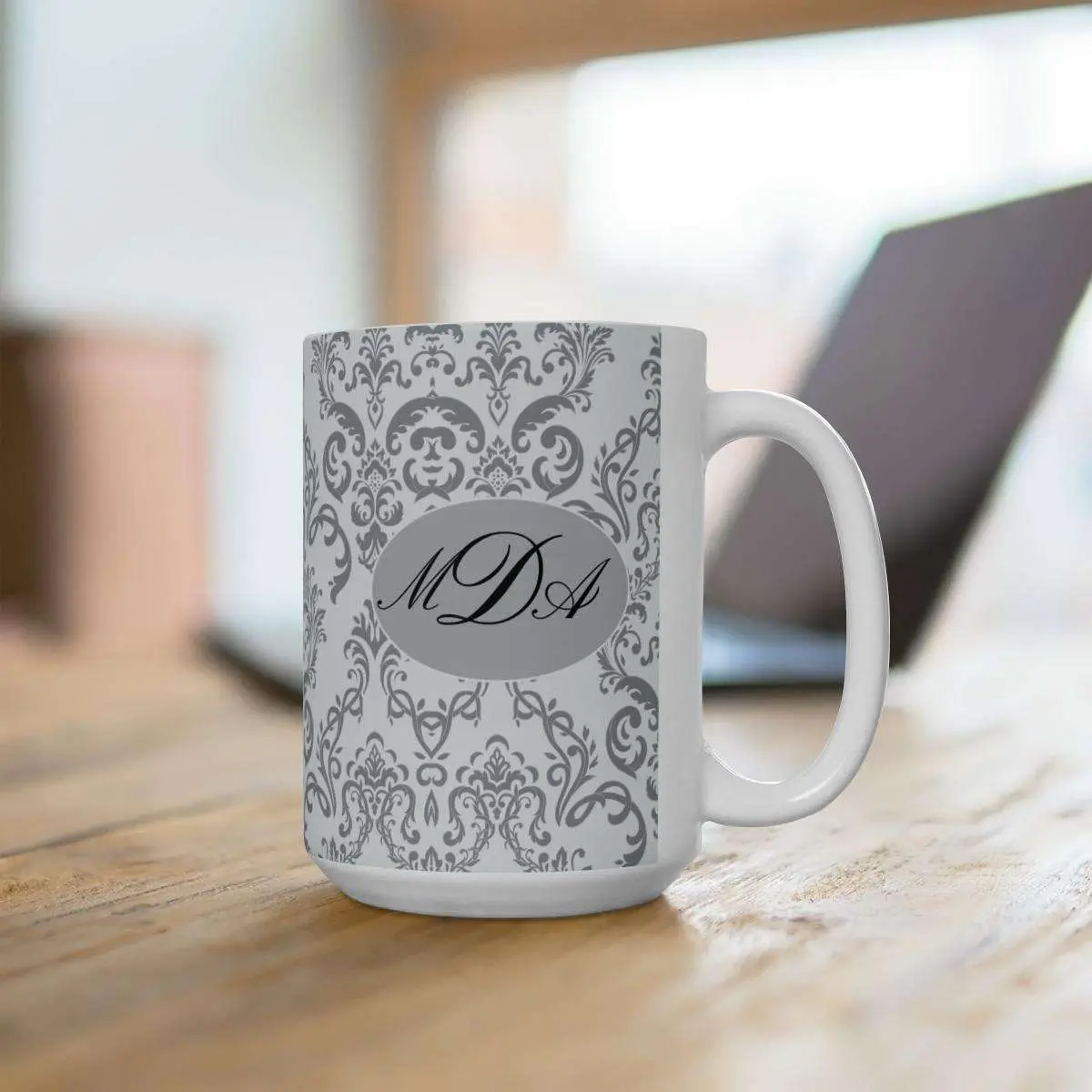 Personalized Monogrammed Grey & White Ceramic Mugs 15oz