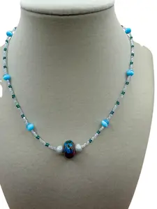 #205-Japanese Seed Beads, Glass Beads, Lampwork Focal Bead, SS Clasp