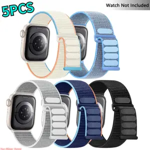 5PCS 2026 Nylon Apple Watch Band — Velcro Sport Loop, Adjustable, Breathable, and Soft Replacement Strap; Compatible with 38–49mm Models (All Series & Ultra Editions); Lightweight and Durable Band