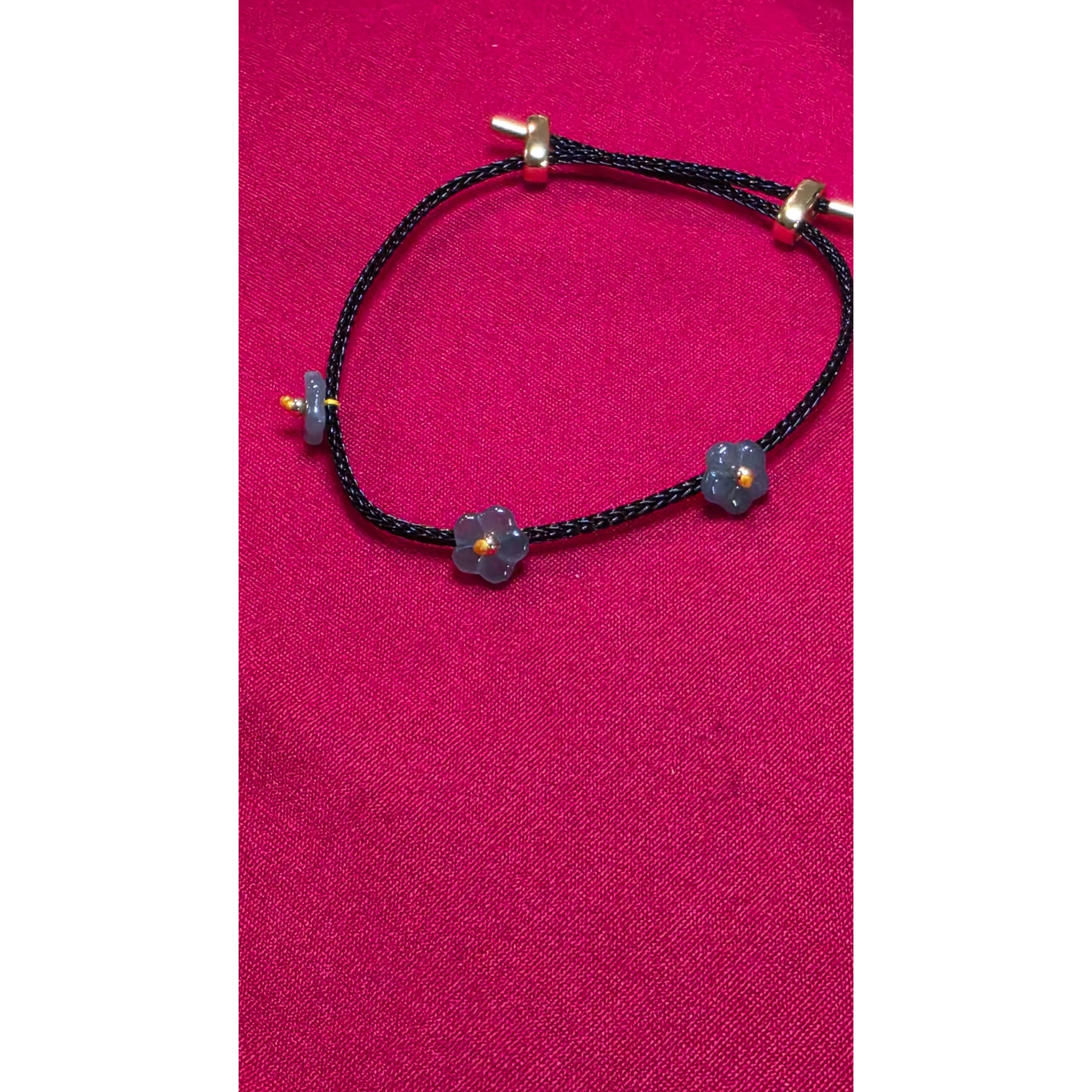 Blue Water Jade Carved Flower Adjustable Bracelet, Lightweight Semiprecious Stone Jewelry for Daily Wear