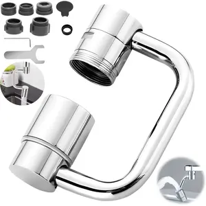 A rotatable faucet aerator extender, specially designed for universal sinks. It features an anti-splash filter, has two modes, and an adjustable robotic arm.