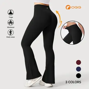OQQ Women's High Waist Flare Yoga Pants V Back Workout Trousers Gym Sport Flared Leggings for Fitness