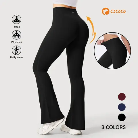 OQQ Women's High Waist Flared Athleisure Bottoms - V Back Contour Leggings, Sportswear Pants, Pilates Pants for Gym Workouts, All Season Fitness Training