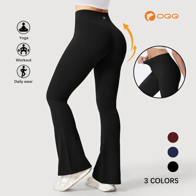 OQQ Women's High Waist Flared Athleisure Bottoms - V Back Contour Leggings, Sportswear Pants, Pilates Pants for Gym Workouts, All Season Fitness Training