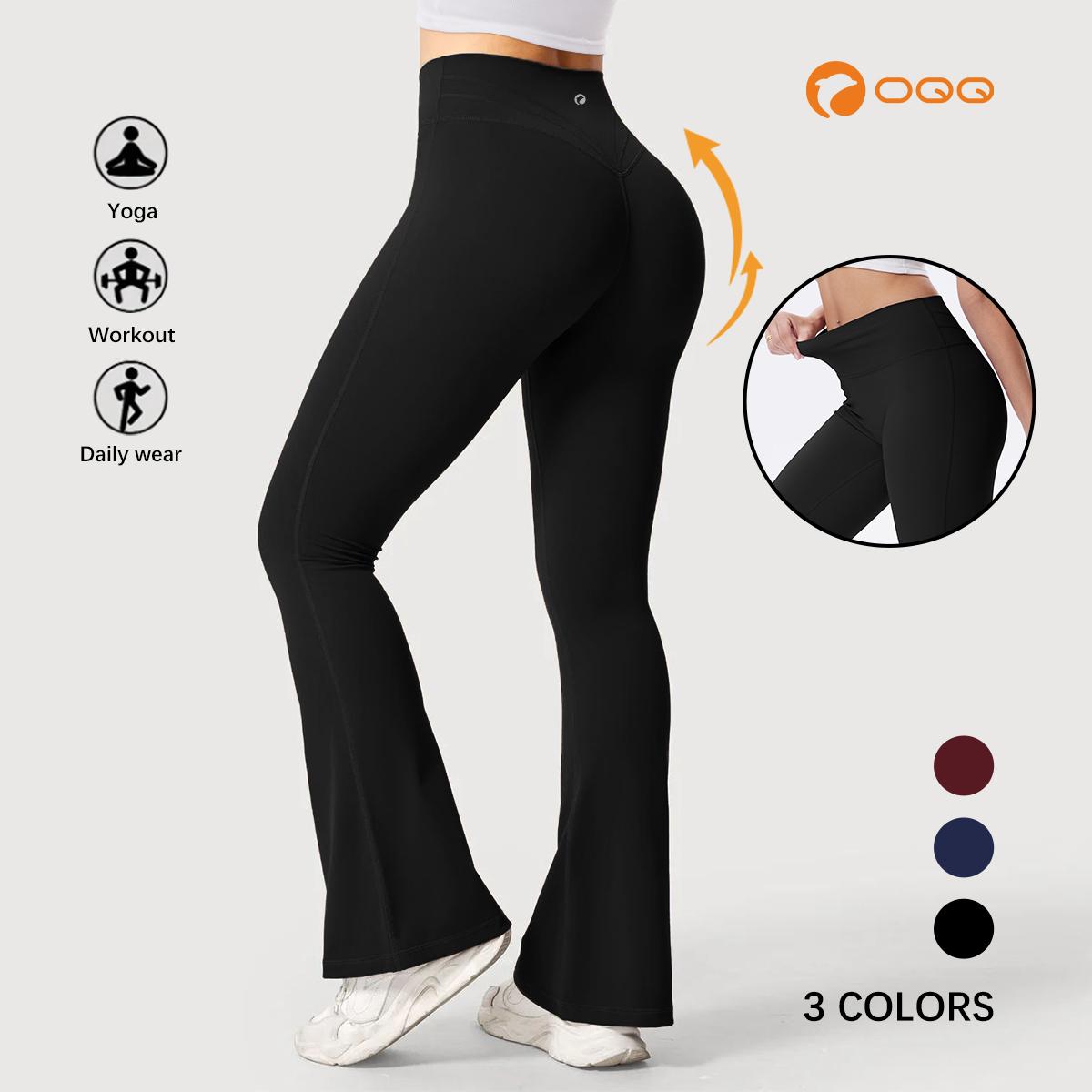 OQQ Women's High Waist Flare Yoga Pants V Back Workout Trousers Gym Sport Flared Leggings for Fitness