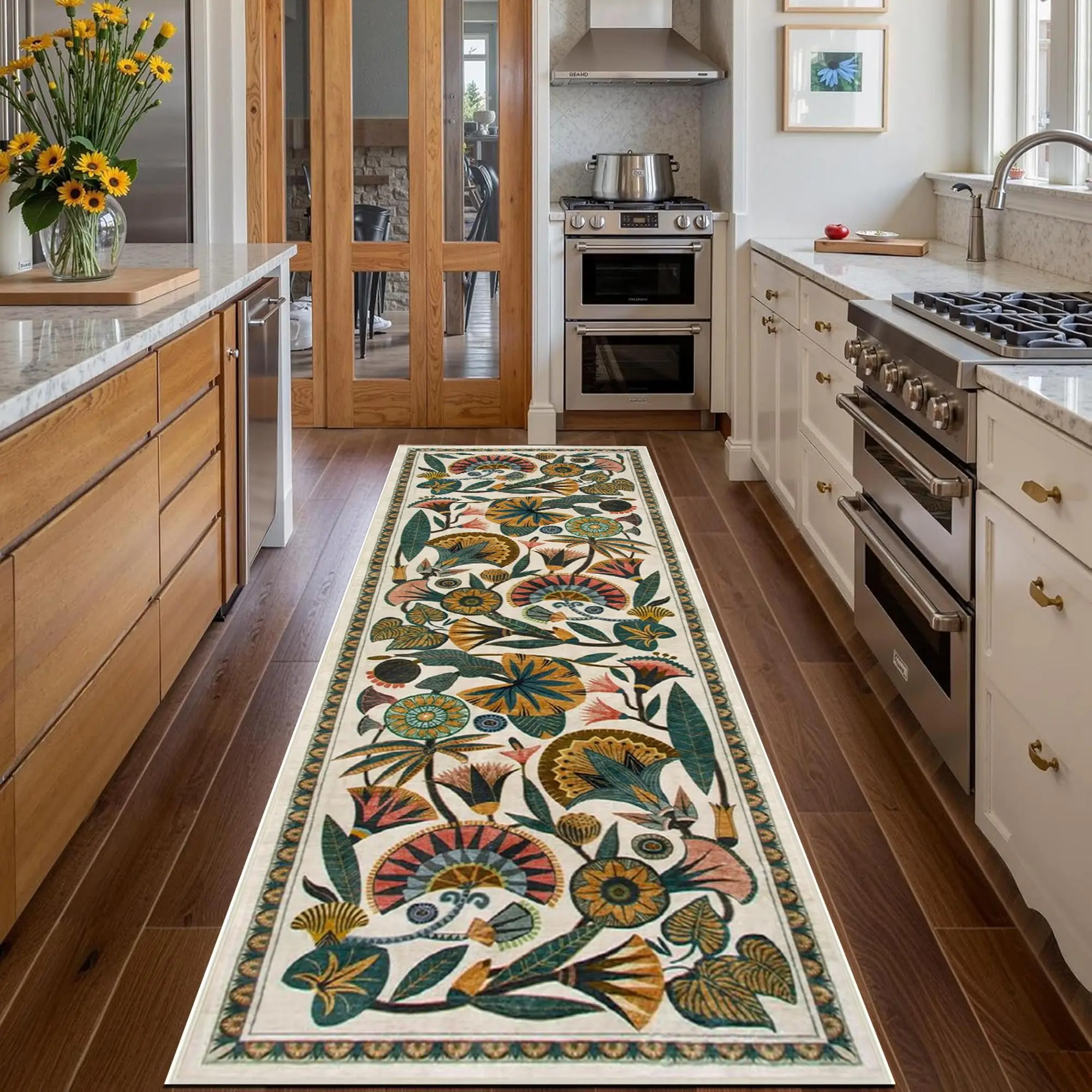 Vintage Leaf Pattern Floor Mat, 1 Count Non-slip Soft Floor Carpet, Floral Area Rug, Decorative Area Rug for Home Living Room Bedroom Kitchen