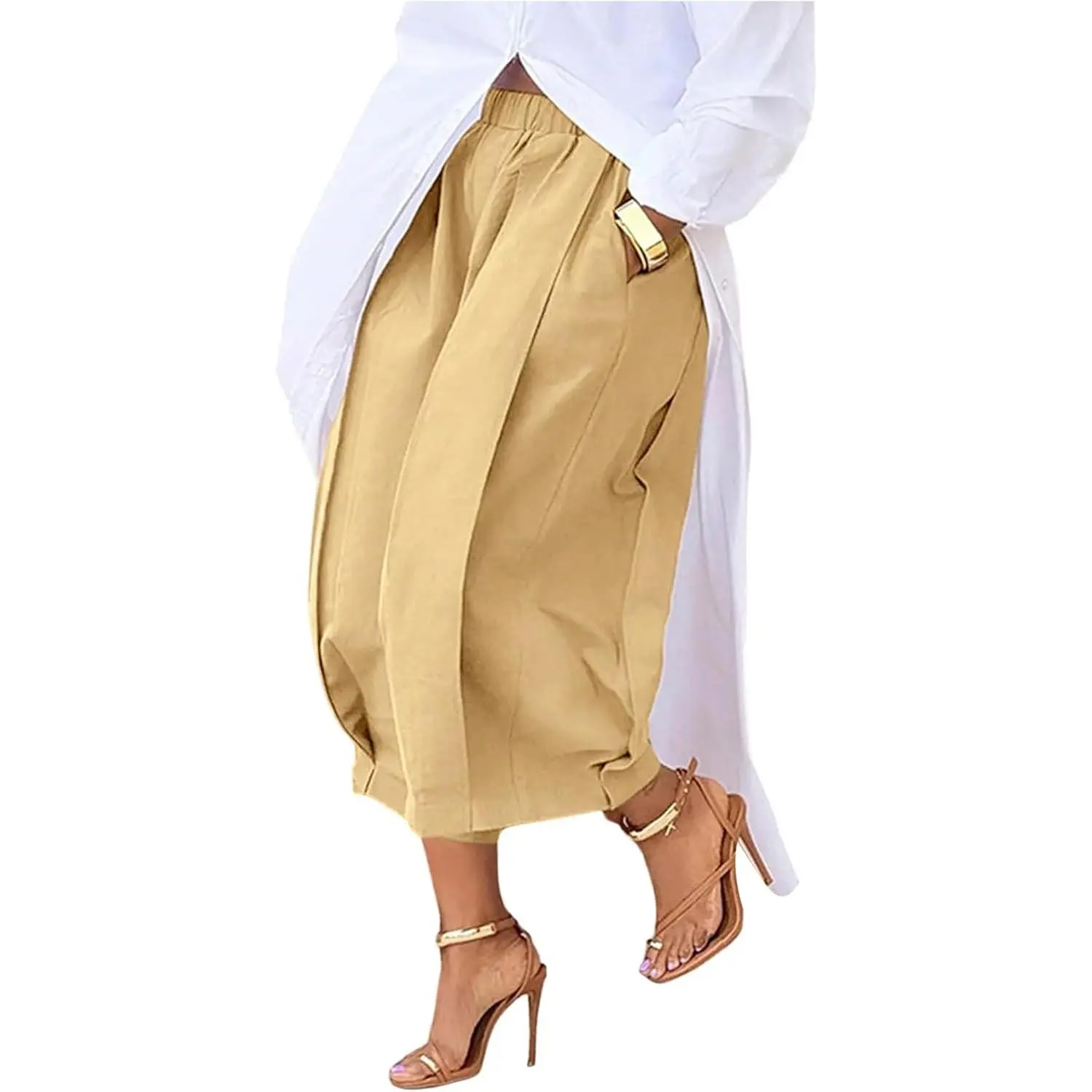 Verdusa Women's Wide Leg Pants Lightweight Baggy Capris with Pockets Gaucho Pants Culottes