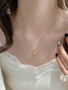 Feng Shui Wealth Attracting Gourd Pendant Necklace, Adjustable Y-Shaped Tassel Chain for Women, Chinese Lucky Golden Gourd, Traditional Chinese Jewelry for Girlfriend, Wife, or Mother, Elegant Necklace