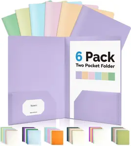 6Pack Folders with Pockets, Pastel Colors, Heavy Duty Pocket Folders, Plastic Folders with Pockets, 2 Pocket Folders Bulk, Aesthetic File Folders, Back to School Office Filing Supplies
