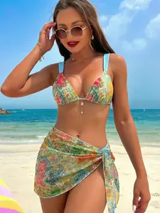Women's Bikini Set, Spring Summer Three-Piece Swimsuit, Sexy Beachwear, Style, Vacation Swimwear, Swimsuit For Beach, Tie Back Bikini, Bikini Swimsuits