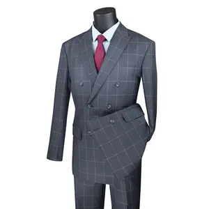 Mens Modern Fit Peak Lapel Double Breasted Suit – Gray MDW-1