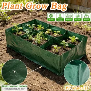 Planting Bag with Drainage Holes, Rectangular PP Plant Growth Container, Outdoor Vegetable Fruit Flower Pot, 4 or 6 Compartments