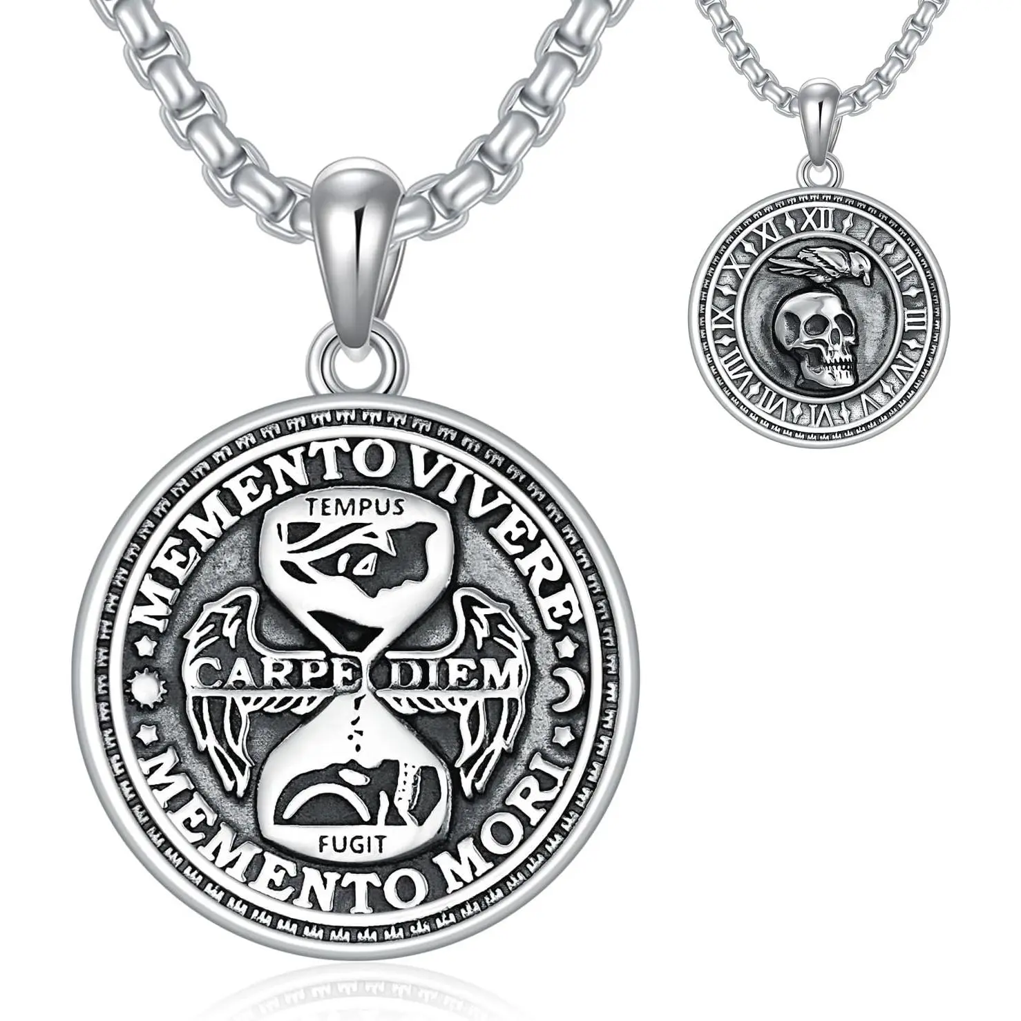 MEIDERBO  Necklace 925 Sterling Silver Skull Crow Necklace Raven Necklace Memento Mori Jewelry Gifts for Men Women for Birthday Christmas good luck jewelry men chain necklace