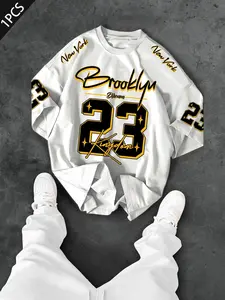 Men's Summer Sports Letter Print Short Sleeve T-Shirt, Trendy Style, Comfortable and Fashionable, Ideal for Daily Activities