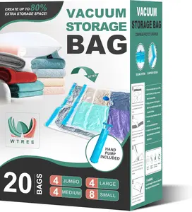 20 Pack Vacuum Storage Bags Space Saving Compression Bags for Clothes Comforters Blankets with Hand Pump Included 4 Jumbo 4 Large 4 Medium 8 Small
