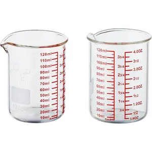 High Borosilicate Glass Measuring Cup V-Shaped Spout 120ml 4OZ Glass Measuring Beaker for Kitchen Restaurant Easy to Read Pack of 2