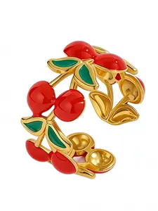 1 light luxury and elegant cherry ring, 304 stainless steel women's fashion jewelry, suitable for daily party jewelry, sweet and lovely girl jewelry gift
