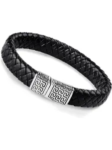 Stainless Steel Braided Leather Bracelet Cuff Bracelet for Men 7.5-8.5 inches
