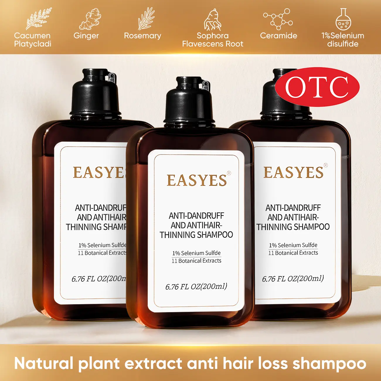 【N】Easyes Rosemary Hair Shampoo Anti-Dandruff Anti-Thinning Repairs Strengthens 3 in 1 - Gently Cleanse Suitable for all hair types Woody Fragrance Women and Men Shampoo vegan no animal testing Hair Product The best choice for gifts