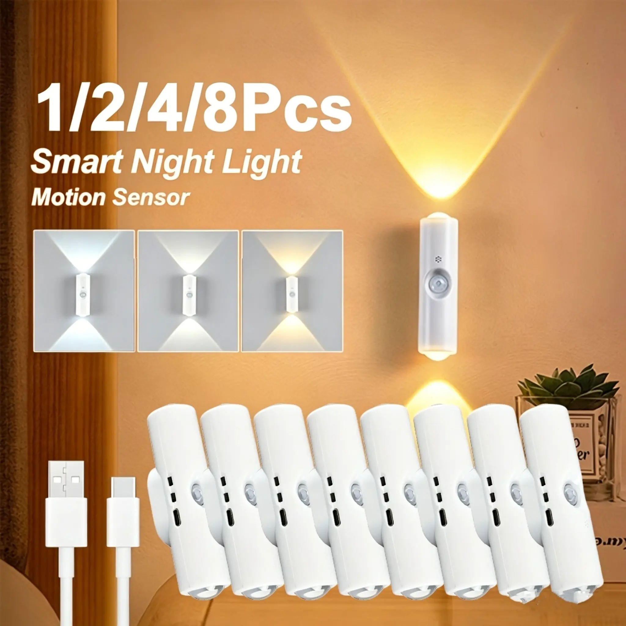 Set Of 1/2/4/8 Sensory Wall Lights, Modern Mood LED Peephole Motion-Sensor Night Lights, Wireless Installation, Three-Color Dimming, Dimmable Lighting, Rechargeable, Ideal for Hallways, Shoe Cabinets, and Entryway Lighting