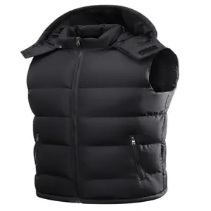 Men's Hooded Sleeveless Vest Jacket, Thickened Fall Winter Coat, Zipper Pocket, Elastic Windproof Cuffs, Ideal for Outdoor Hiking