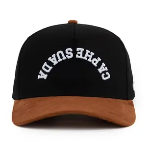 Ca Phe Sua Da (Vietnamese Coffee) Upside Down A-Frame Snapback Hat (Black / Brown Suede)