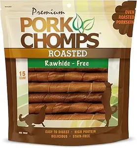 Pork Chomps Roasted Pork Skin Dog Chews, 6-inch Twists, 15 Count