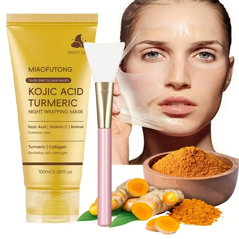 Collagen Turmeric Kojic Acid Tear Mask, Collagen Night Wrap Mask with Jelly Brush, Deep Cleansing, Blackhead Elimination, Oil Regulation | And Gentle | Appropriate for All Skin Types, Safe for Sensitive Skin | No Animal Testing
